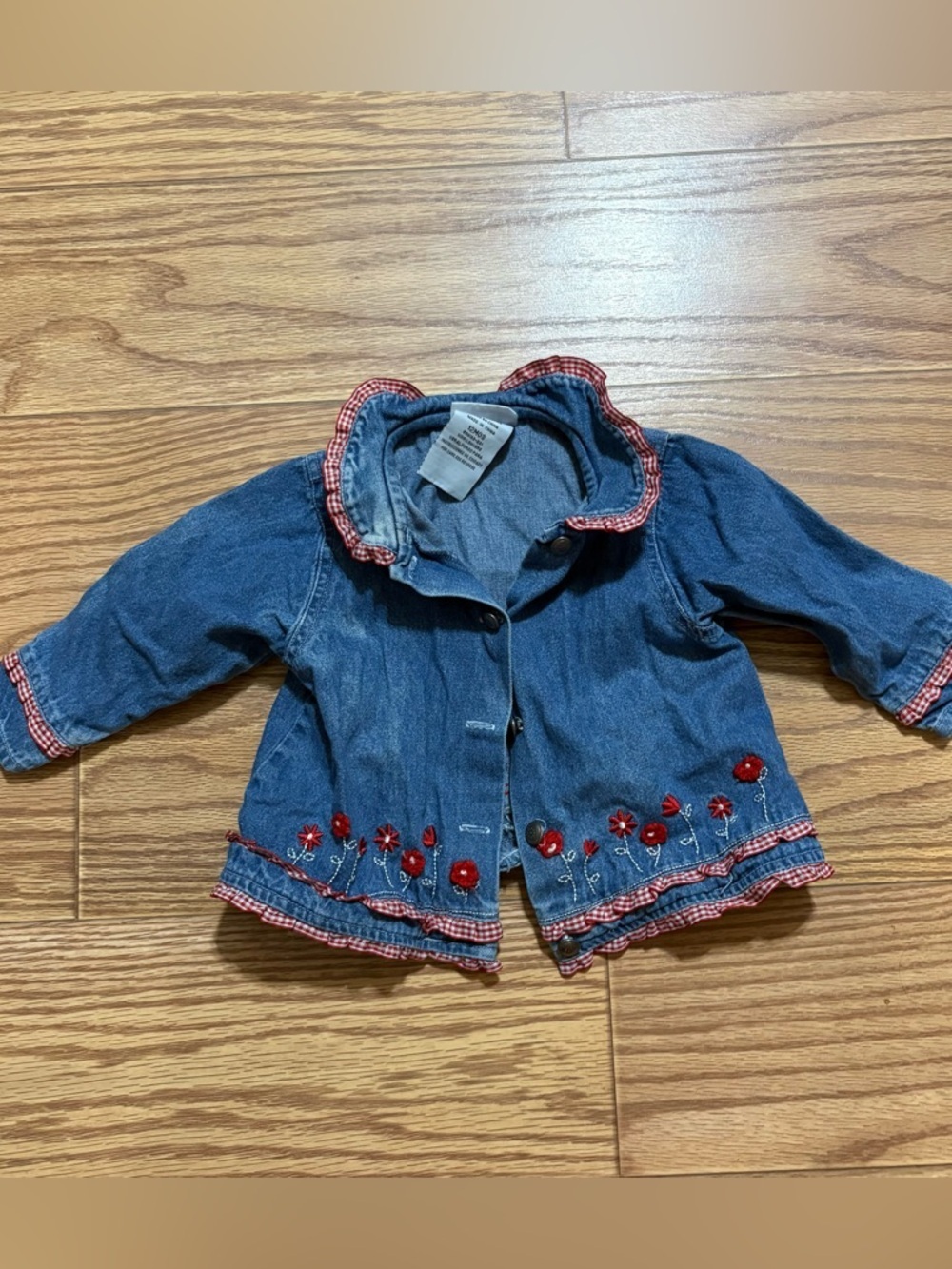 Vintage 90s Buster Brown Floral Embroidered Denim Button Down Shirt 12 Months